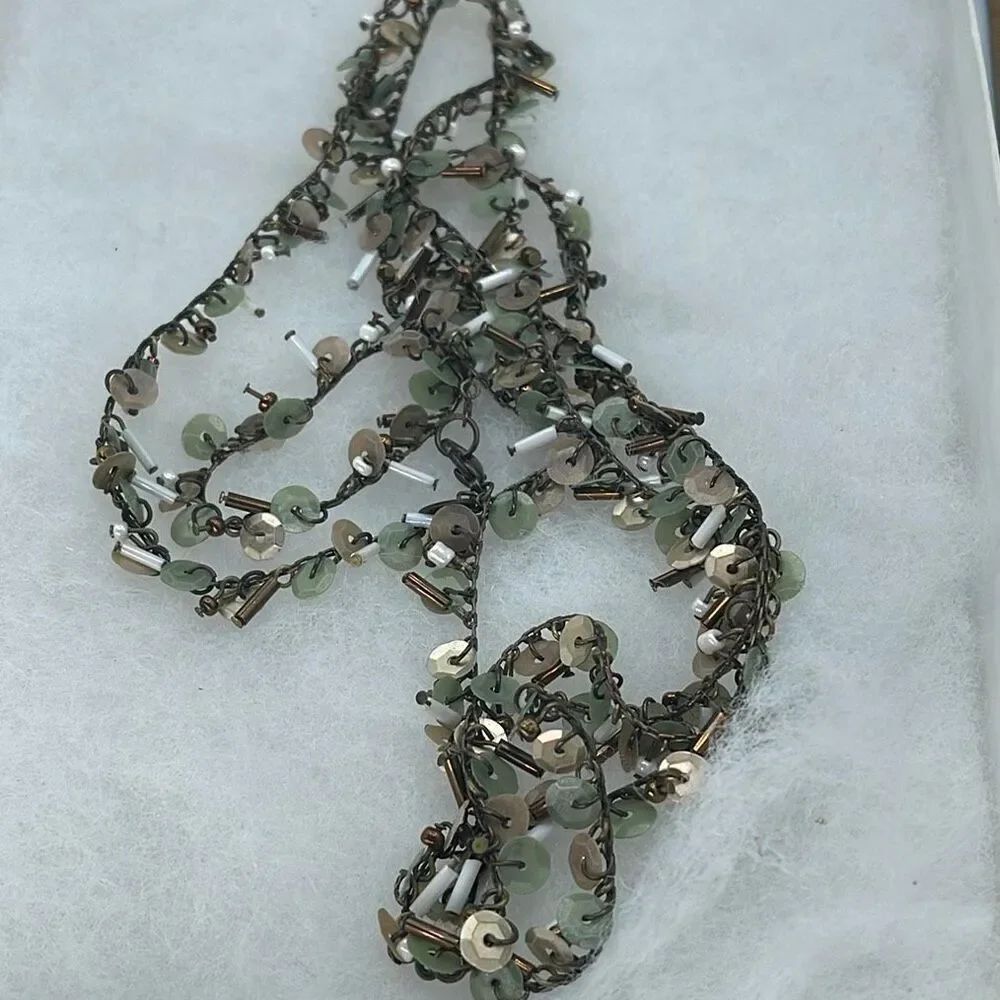 Vintage mixed media boho dangle fringy long necklace.